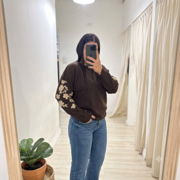 Sweater manga bordada Flor